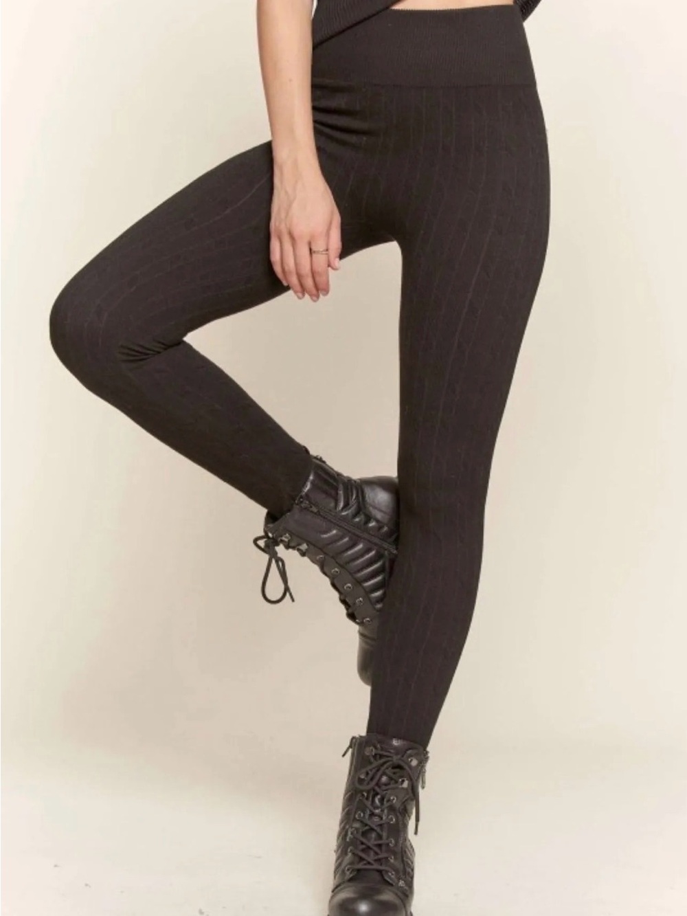 NWOT Ribbed High-Waist Black Leggings